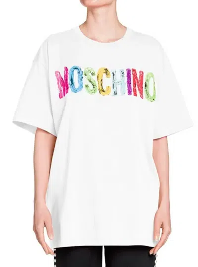 Pre-owned Moschino Couture 3d Logo Paint-effect T-shirt Shirt Top Oversize Unisex L In Weiss