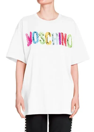 Pre-owned Moschino Couture 3d Logo Paint-effect T-shirt Shirt Top Oversize Unisex Xxs In Weiss