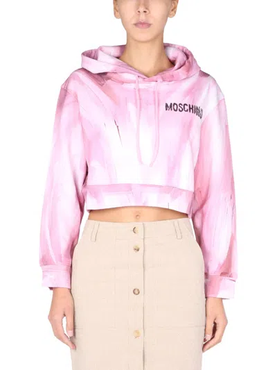 Moschino Couture Art Theme Cropped Sweatshirt In Pink