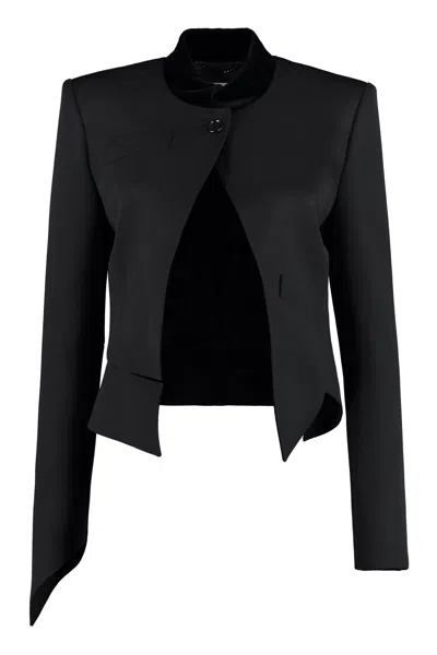 Moschino Couture Asymmetric Black Wool Jacket With Velvet Trim For Women