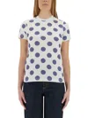 Moschino Dotted Short Sleeve Crew Neck Tops In White