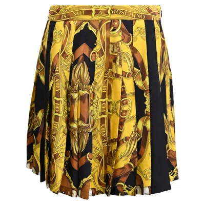 Moschino Couture Baroque-print Pleated Mini Skirt In Gold Polyester In Yellow