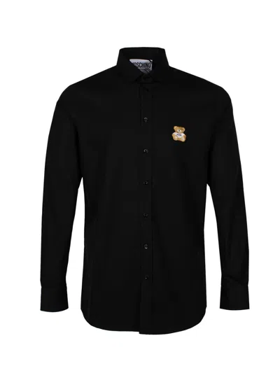 Moschino Couture Black Cotton Poplin Teddy Bear Shirt For Men