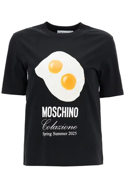 Moschino Couture Black Cotton T-shirt With Fried Egg Print
