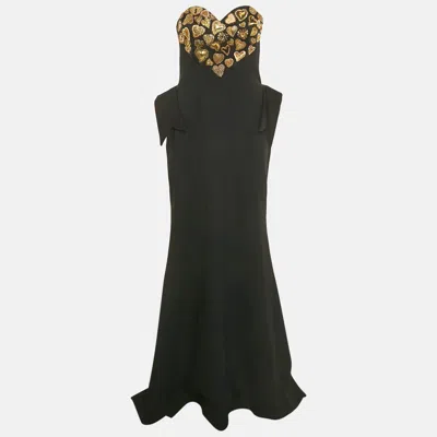 Moschino Couture Black Embellished Neck Sweetheart Neck Strapless Gown