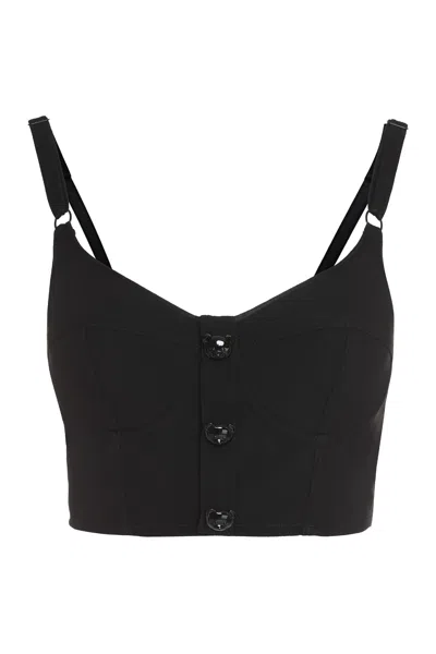Moschino Couture Black Fabric Crop Top With Decorative Buttons And Sweetheart Neckline
