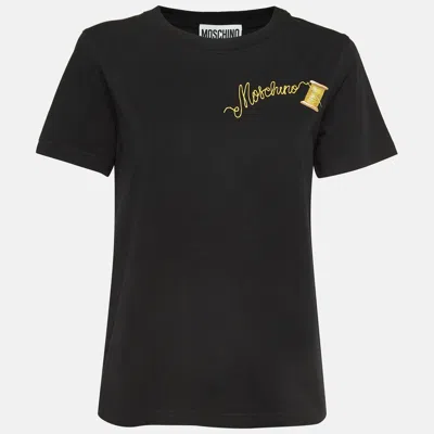 Moschino Couture Black Logo Embroidered Cotton Half Sleeve T-shirt