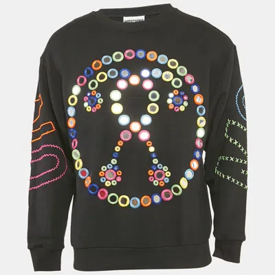 Moschino Couture Black Mirror Embroidered Cotton Crew Neck Sweatshirt
