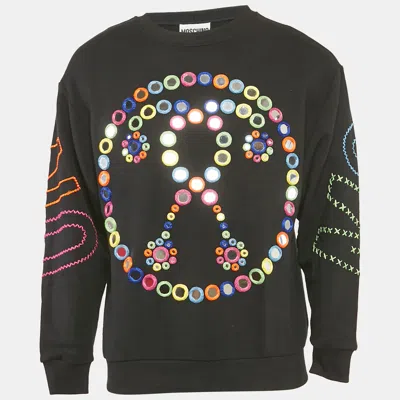 Pre-owned Moschino Black Mirror Embroidered Cotton Crew Neck Sweatshirt Xs