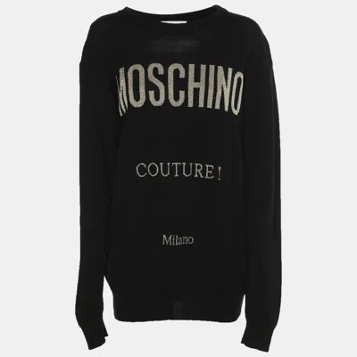 Moschino Couture Black Rib Knit Logo Print Sweater