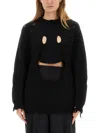 Moschino Distressed Knitwear Crew Neck Long Sleeve In Black