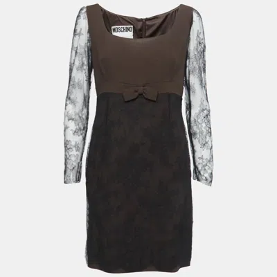 Moschino Couture Black/brown Crepe & Lace Bow Detail Mini Dress