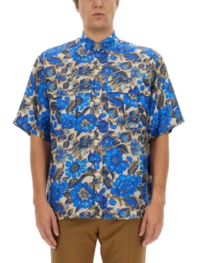 Moschino Couture Blue Flowers Allover Print Shirt In Multi