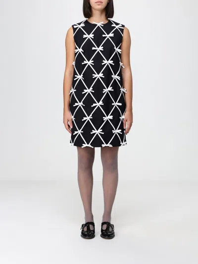 Moschino Couture Bow-embellished Virgin Wool Mini Sheath Dress In Black