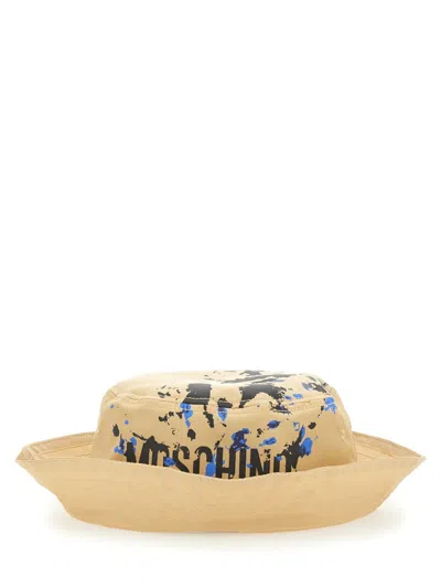 Moschino Couture Bucket Hat With Logo In Brown