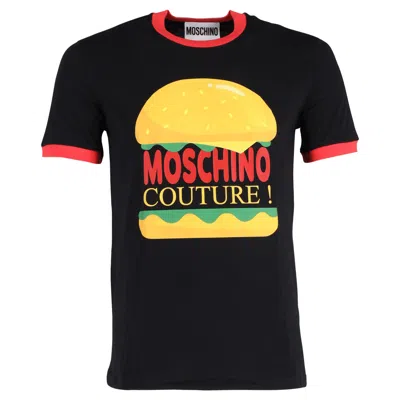Moschino Couture Burger Print Crew Neck T-shirt In Black Cotton