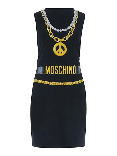 Pre-owned Moschino Couture Chain Necklace Logo Dress Black 40 / Us 6 $1055