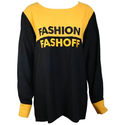 Pre-owned Moschino Couture Colour Block Slogan "fashion And Fashoff" Long Sleeves Blouses In Black