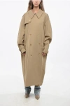 Moschino Couture! Cotton Blend Double Breasted Coat With Belt In Neutral