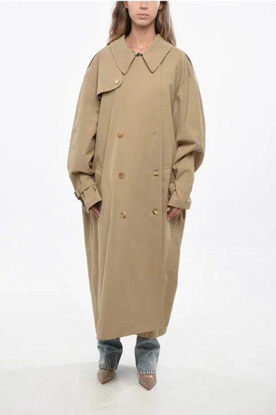 Moschino Couture! Cotton Blend Double Breasted Coat With Belt In Neutral