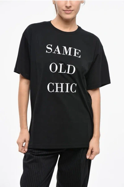 MOSCHINO COUTURE! COTTON CREW-NECK T-SHIRT WITH CONTRASTING EMBROIDER