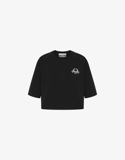 MOSCHINO MOSCHINO COUTURE CROPPED LAUREL CROWN LOGO T-SHIRT