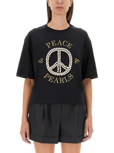 Moschino Cropped Logo T-shirt For Women In Black