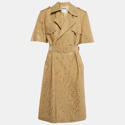 Pre-owned Moschino Dark Beige Mirror Work Embroidery Cotton Blend Trench Coat Xl