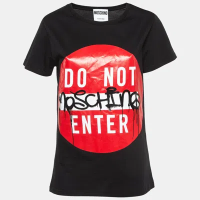 Pre-owned Moschino Couture Do Not Enter Print Cotton T-shirt Xs In Black