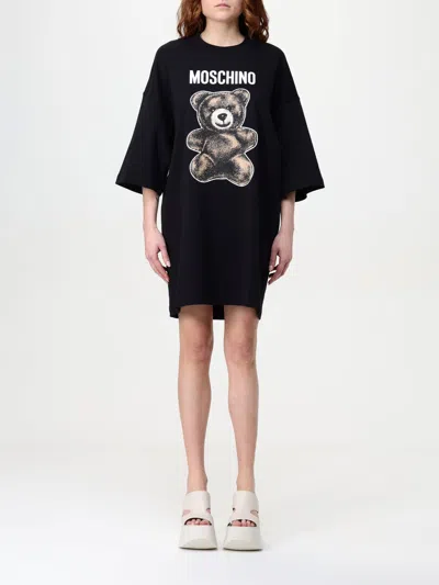 Moschino Oversized Crew Neck T-shirt Dress With Graphic Print In Black
