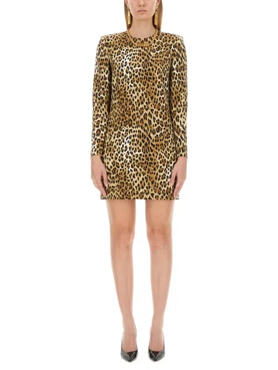 Moschino Couture Dress With Animal Pattern In Brown