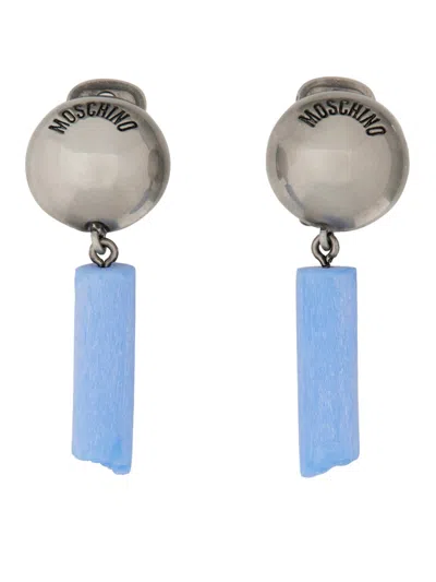 Moschino Couture Earrings Logo In Blue