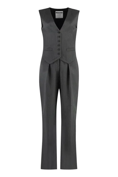 Moschino Elegant Virgin Wool Jumpsuit For Women In Grey