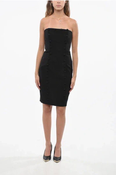 Moschino Couture! Embellished Buttons Strapless Dress In Black