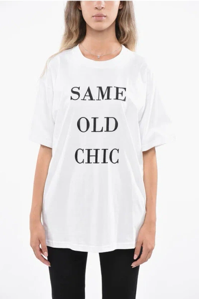 Moschino Couture! Embossed Embroidery Two-tone Oversized T-shirt In White