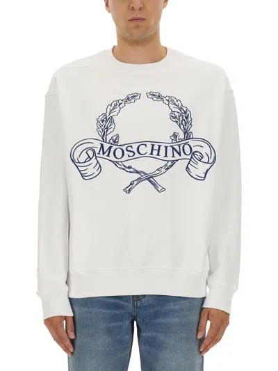 Moschino Couture Embroidered Laurel Crown Logo Sweatshirt In White