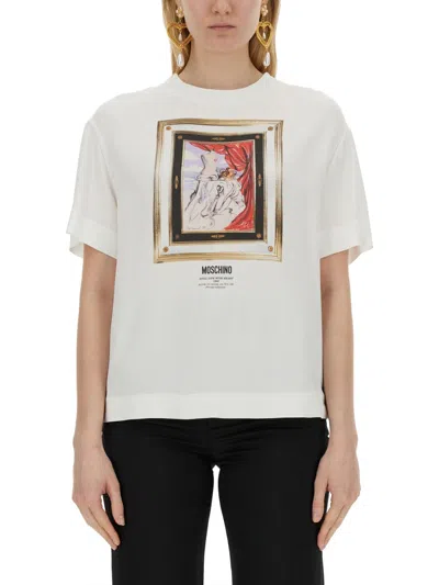 Moschino Couture Enver Satin Blouse Still Life With Heart In White