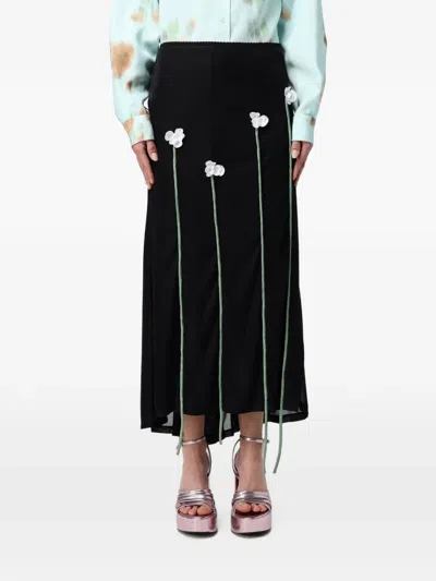 Moschino Couture Midi Skirt Flowers Details In Black