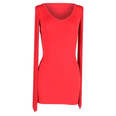 Moschino Couture Fringe Sleeve Mini Dress In Red Viscose