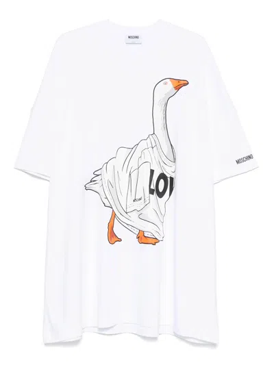 Moschino Classic Cotton Dress With Silhouette In White