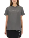 Moschino Short Sleeve Crew Neck Top With Pin In Gray