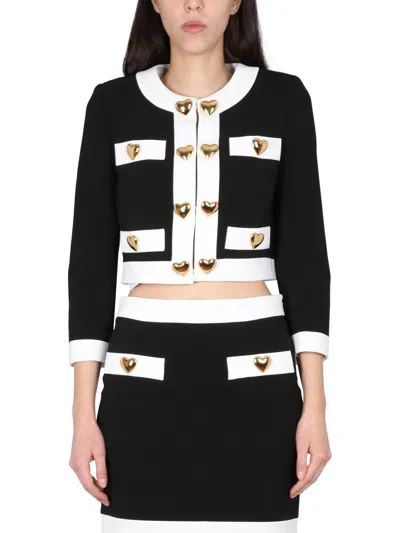 Moschino Heart Buttons Crepe Jacket In Black