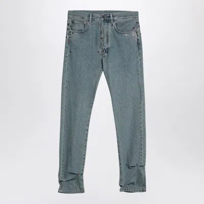 Moschino Couture High-waist Light Blue Denim Jeans With Rivet Accents