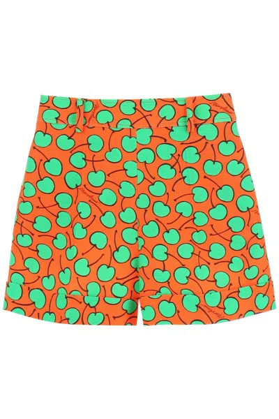 Moschino Couture High-waisted Cherry Print Piquet Shorts In Mixed Colours For Women In Multicolor