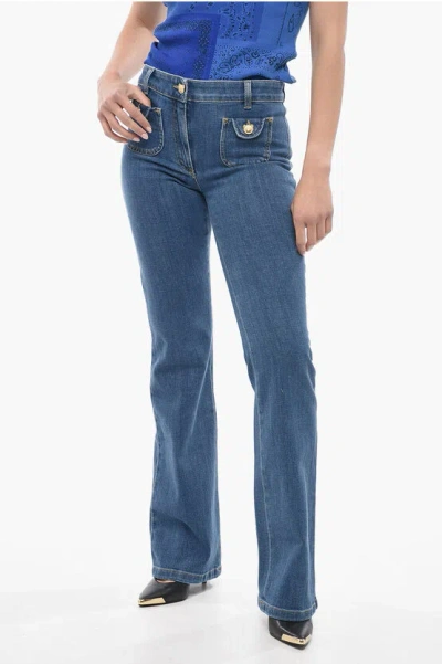 Moschino Couture! High-waisted Teddy Bootcut Denims 22cm In Blue