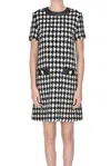 Moschino Button-embellished Houndstooth Wool-blend Tweed Mini Dress In Black