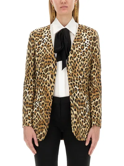 Moschino Couture Jacket With Animal Pattern In Brown