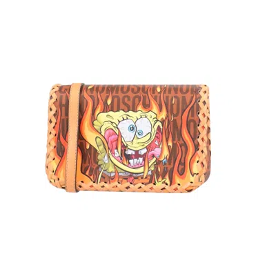 Pre-owned Moschino Couture Jeremy Scott Spongebob Squarepants Leather Flap Crossbody Bag In Orange