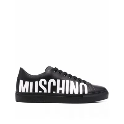 Moschino Couture Logo Leather Sneakers In Black