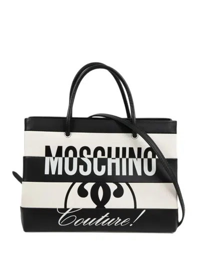 Pre-owned Moschino Couture Logo-print Leather Tote Bag In Black